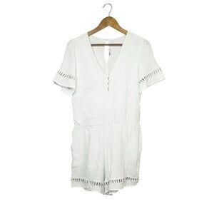 Fraiche by J White V-Neck Romper with Belt Lace Inset Ivory Jumper Size L